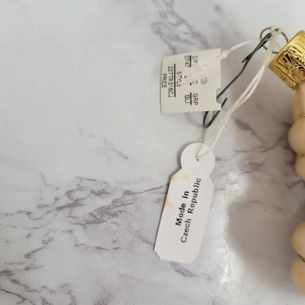 Vintage Gold and Cream Hand Blown and Painted Glass Ornaments European Artisan